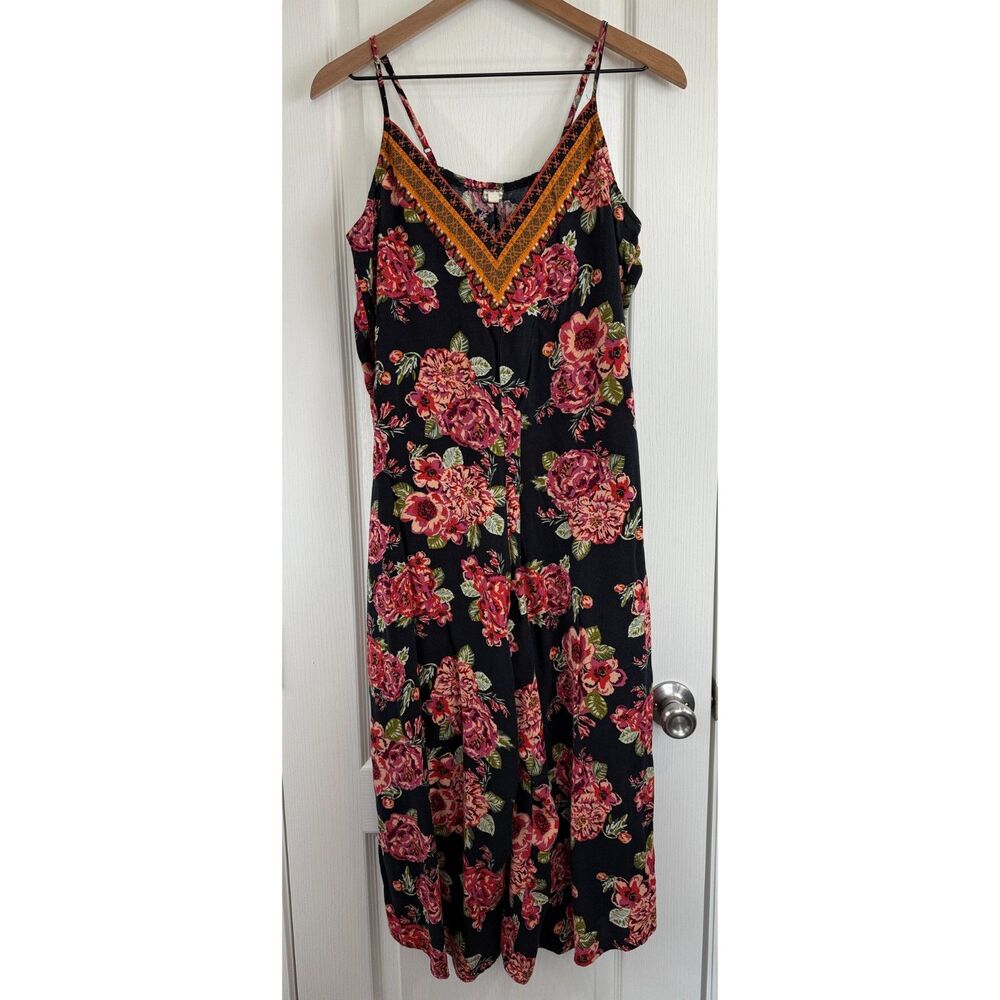 Eyeshadow Women's Wide Leg Jumpsuit Black Floral Print Juniors Size L Large